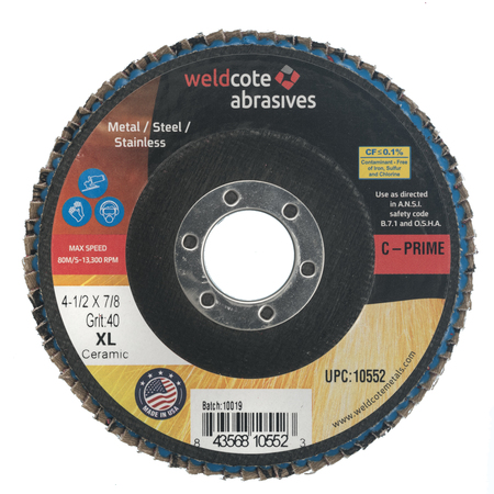 WELDCOTE Flap Disc 4-1/2 X 7/8 C-Prime Ceramic Xl 40G 10552
